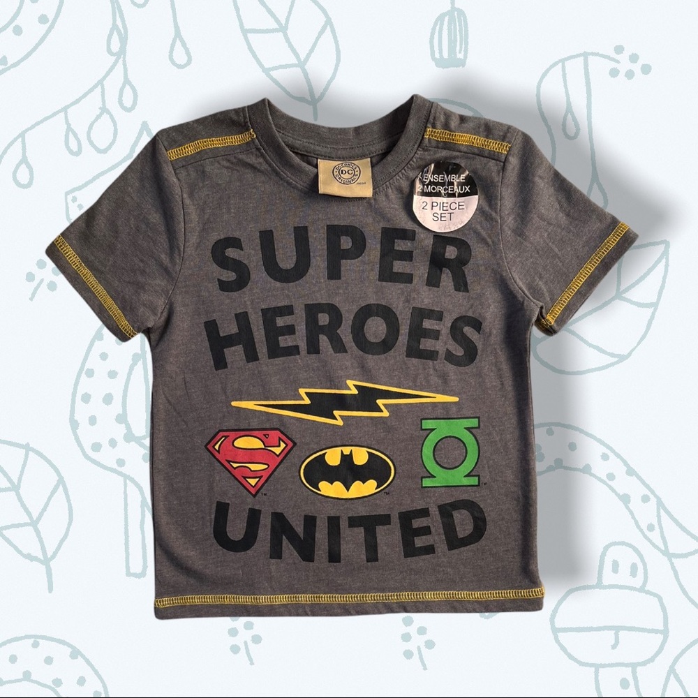 DC Comics Originals Super Heros United Short Tee Boys Superman Batman Green